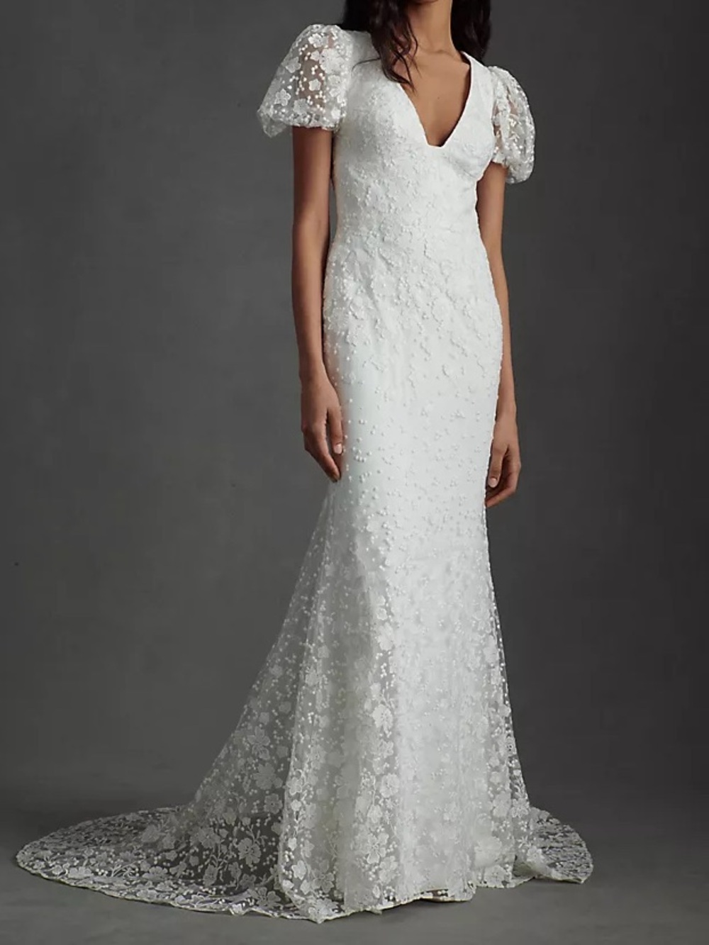 Willowby by Watters Coco V-Neck Puff-Sleeve Floral Lace Wedding Gown RETIRED